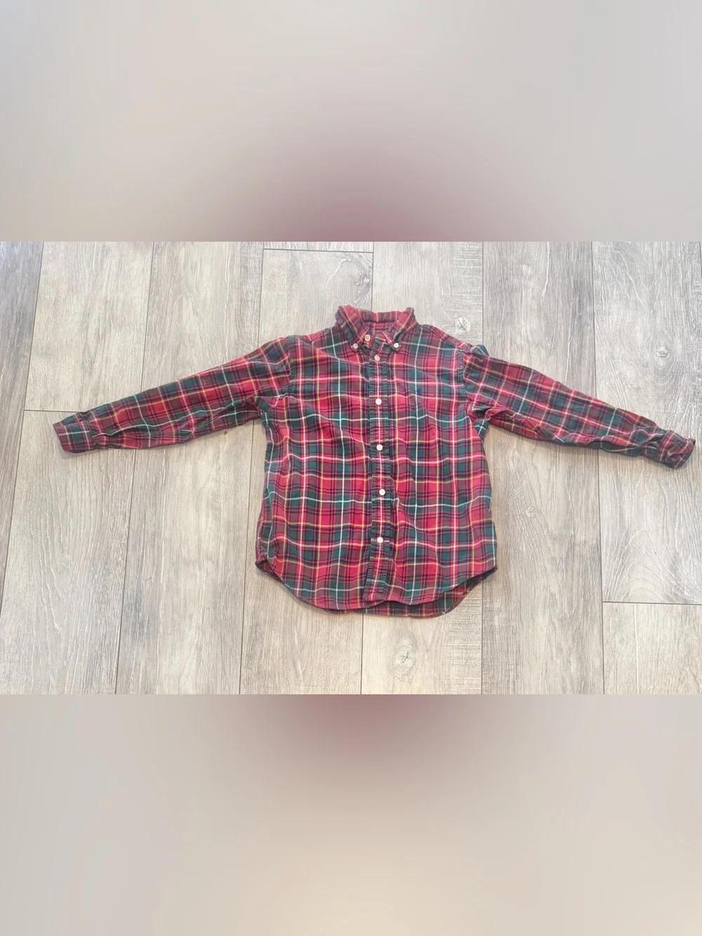 Ralph Lauren Shirt Sz 7 Boys Red Green White Plaid Button-Down Long-Sleeve